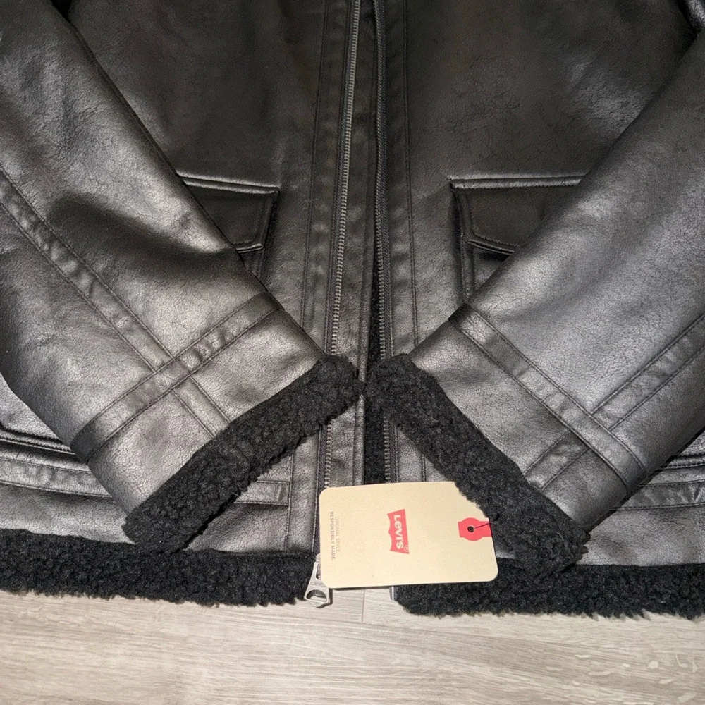 Levi's Black faux Shearling aviator rancher jacket size M